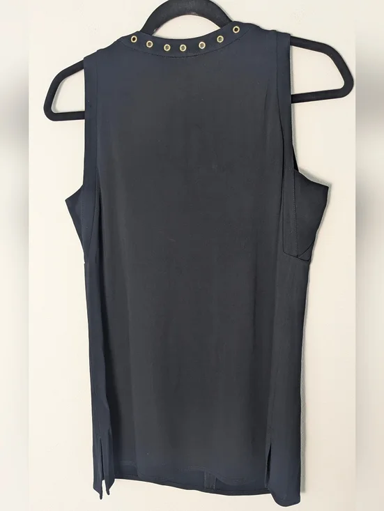 Worth Womens Gold Embellished Top Sleeveless Dark Navy Size S V-neck Office EUC - Picture 5 of 9